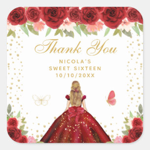 Sticker Carré Rousse aux fleurs rouges, princesse aux cheveux bl