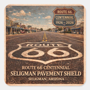 Sticker Carré Route 66 Centenaire Chaussée de Seligman Vista