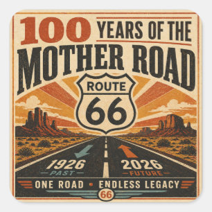 Sticker Carré route 66 Désert Autoroute Centenaire Voyage Art