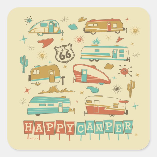 Sticker Carré Route 66 Happy Camper (Devant)