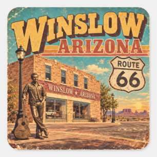 Sticker Carré Route 66 Winslow Arizona Rue principale vintage