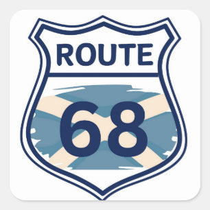 Sticker Carré Route 68 Écossais Drapeau Saltire Forme du Bouclie