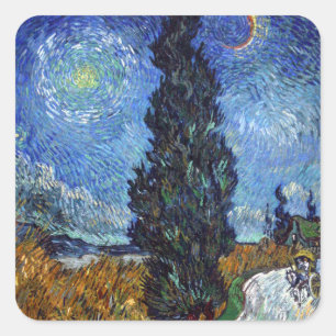 Sticker Carré Route avec cyprès de Van Gogh Impressionnisme