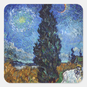 Sticker Carré Route avec cyprès de Van Gogh Impressionnisme