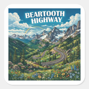 Sticker Carré Route Beartooth Montana Wyoming Arc-en-ciel