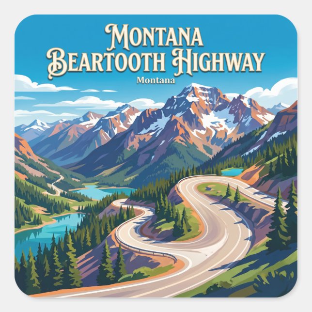 Sticker Carré Route de Beartooth Montana (Devant)