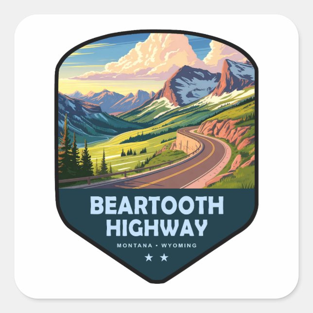 Sticker Carré Route de Beartooth Montana Wyoming Bouclier (Devant)