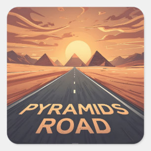 Sticker Carré Route des Pyramides Dorées Egypte Coucher de Solei