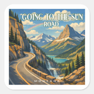 Sticker Carré Route Going To The Sun Montana Arc-en-ciel