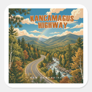 Sticker Carré Route Kancamagus New Hampshire Arc-en-ciel