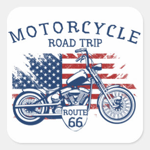 Sticker Carré Route Moto Route 66 États-Unis Drapeau