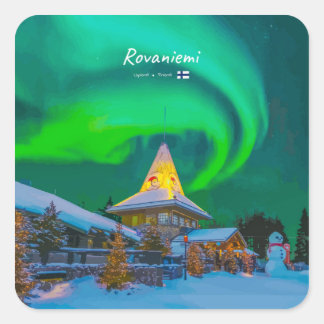 Sticker Carré Rovaniemi, Finlande - Aurore magique