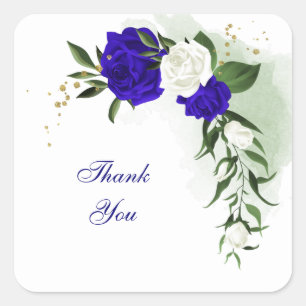 Sticker Carré royal bleu & blanc fleurs verdure mariage