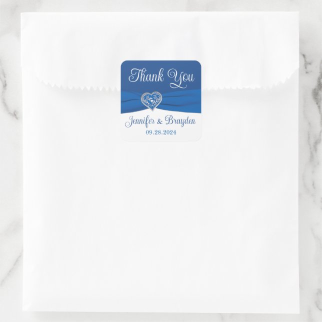 Sticker Carré Royal Bleu, Coeur blanc d'amour Mariage Faveur (Sac)