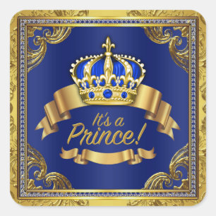 Sticker Carré Royal Blue Gold Prince Baby shower