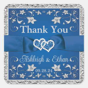 Sticker Carré Royal Blue, Grey Deux Coeurs, Un Amour