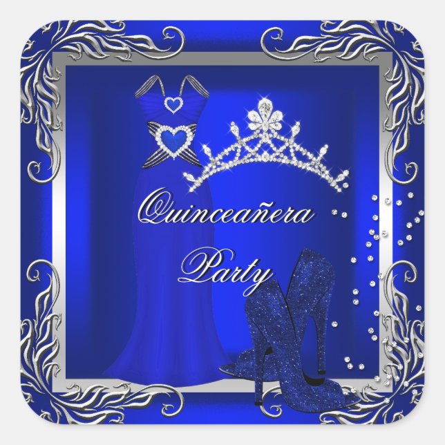 Sticker Carré Royal Blue Silver Quinceanera Blue High Heel Chaus (Devant)