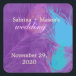 Sticker Carré Royal Blue, Turquoise, violet Mariage Peacock<br><div class="desc">Plumes & silhouettes de paon modernes et artistiques en bleu royal couleurs turquoises avec arrière - plan rustique dans les tons violets conçus sur mesure Mariage Enregistrer la Date Stickers Invitation. (Vous pouvez trouver les essentiels et les faveurs mariages correspondants dans ce magasin, le paradis nuptial. Contactez ujean4791@gmail.com pour un...</div>