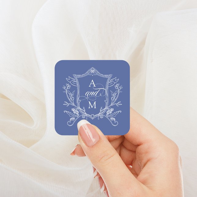 Sticker Carré Royal Blue Vintage Crest Mariage (Créateur téléchargé)