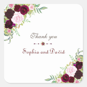 Sticker Carré Royal Burgundy Marsala Floral Mariage