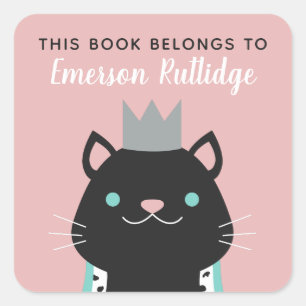 Sticker Carré Royal Cat Pink Ce Livre Appartient À