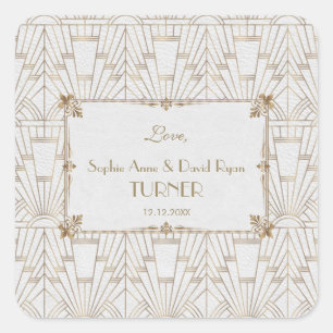 Sticker Carré Royal Fleur-de-Lis Art déco Gold White Mariage des