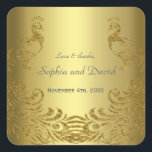 Sticker Carré Royal Gold Abstrait Peacock Mariage<br><div class="desc">Design très élégant avec des Peacocks arrière - plan doré et abstrait or brillant pour un événement spécial mariage. Personnalisez avec vos propres informations. Si vous devez déplacer le texte ou modifier la taille, la police ou la couleur, cliquez sur Customiser l'outil It. Matching Faire-part de mariage, Save the Date,...</div>
