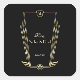 Sticker Carré Royal Gold Art Deco Monogram Mariage