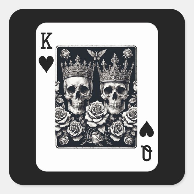 Sticker Carré Royal King & Queen of Hearts Skuls & Roses (Devant)