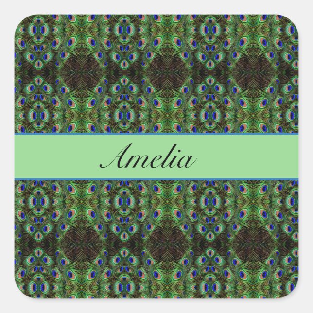 Sticker Carré Royal Plumage - Luxe Peacock Motif en plumes (Devant)