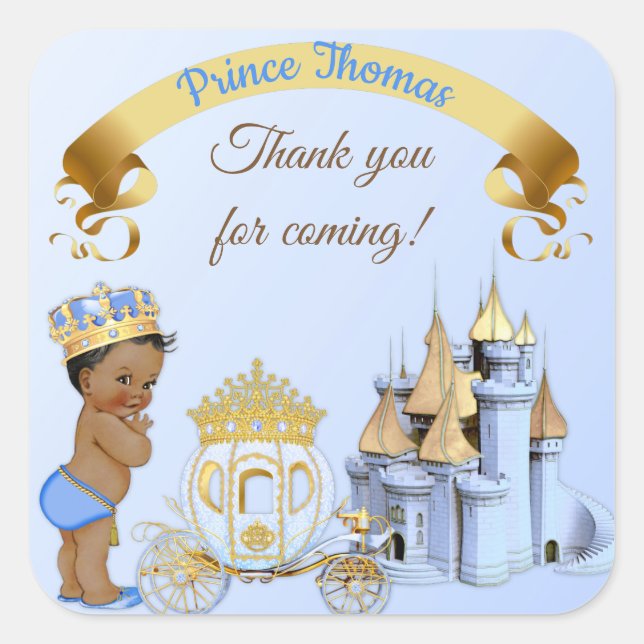 Sticker Carré Royal Prince Castle Carriage Blue Gold Boy (Devant)