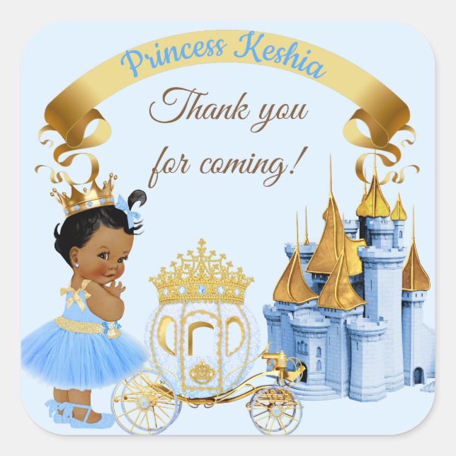 Sticker Carré Royal Princess Castle Carriage Blue Gold Girl (Devant)