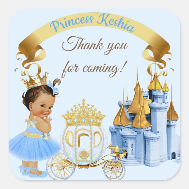 Sticker Carré Royal Princess Castle Carriage Blue Gold Girl (Devant)