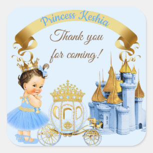Sticker Carré Royal Princess Castle Carriage Blue Gold Girl