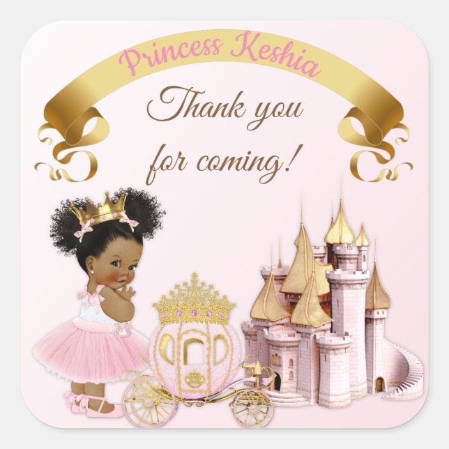 Sticker Carré Royal Princess Castle Carriage Rose Gold Girl (Devant)
