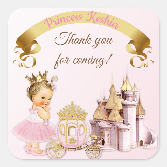 Sticker Carré Royal Princess Castle Carriage Rose Gold Girl (Devant)