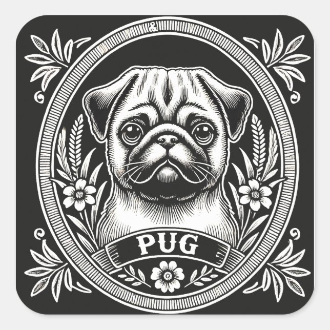 Sticker Carré "Royal Pug Portrait" (Devant)