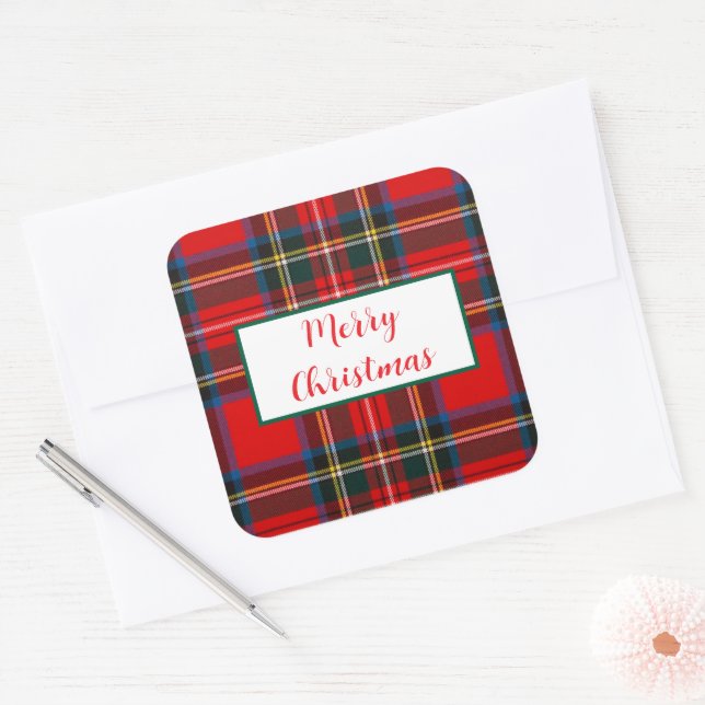 Sticker Carré Royal Stewart Christmas MERRY XMAS Plaid (Enveloppe)