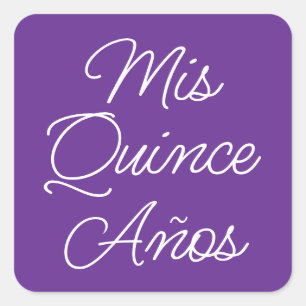 Sticker Carré Royal Violet Blanc Moderne Écriture Mis Quince Ans