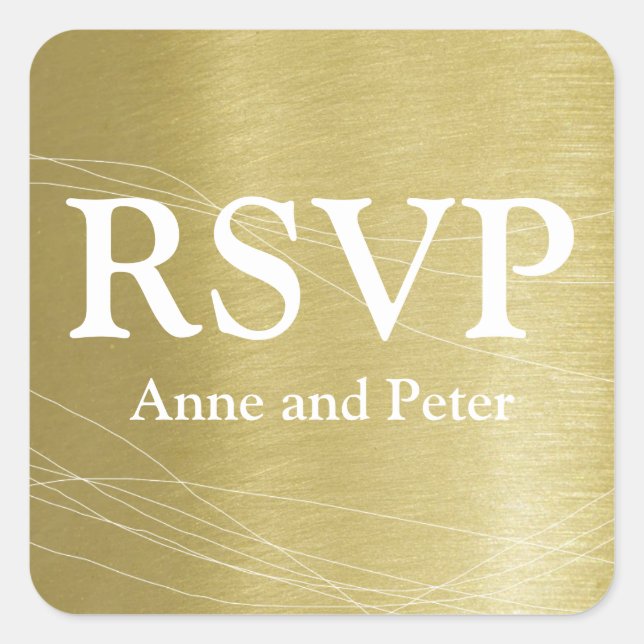 Sticker Carré RSVP faux mariage or (Devant)