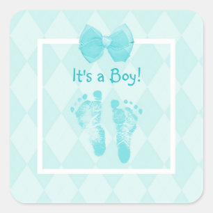 Sticker Carré Ruban bleu de bébé de baby shower mignon