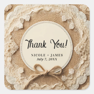 Sticker Carré Ruban de jute et de ficelle pour mariage rustique