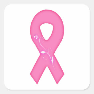 Sticker Carré Ruban de sensibilisation au cancer du sein avec fl