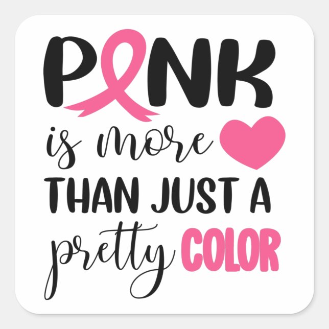 Sticker Carré Ruban de sensibilisation au cancer du sein rose (Devant)