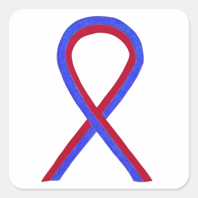 Sticker Carré Ruban de sensibilisation rouge et bleu - autocolla (Devant)