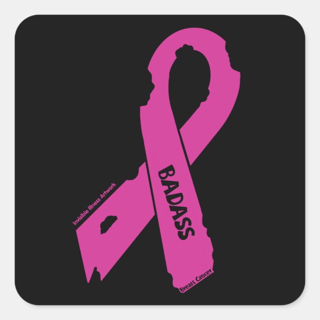 Sticker Carré Ruban déchiré / Badass...Cancer du sein (Devant)