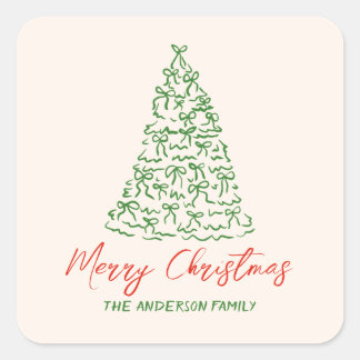 Sticker Carré Rubans Retro Vintages tirés à la main Arbre Noël