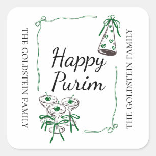 Sticker Carré Rubans verts de Pourim Partie Chapeau Boissons Mis