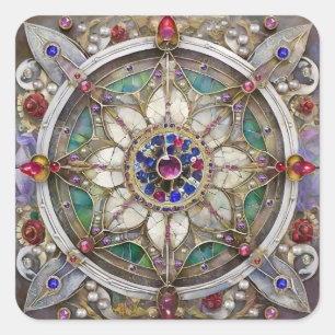 Sticker Carré Ruby, Amethyst, Sapphire et Pearl Mandala