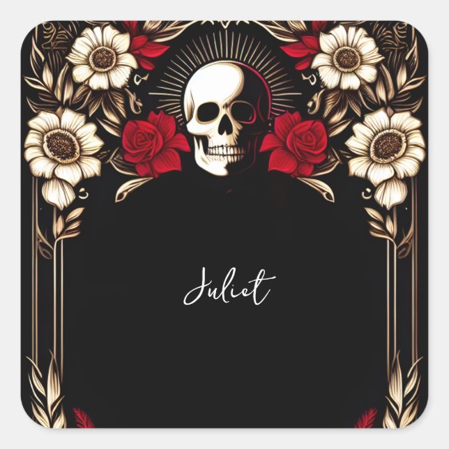 Sticker Carré Ruby Claret Cœur Rouge Noir Mariage Shower (Devant)